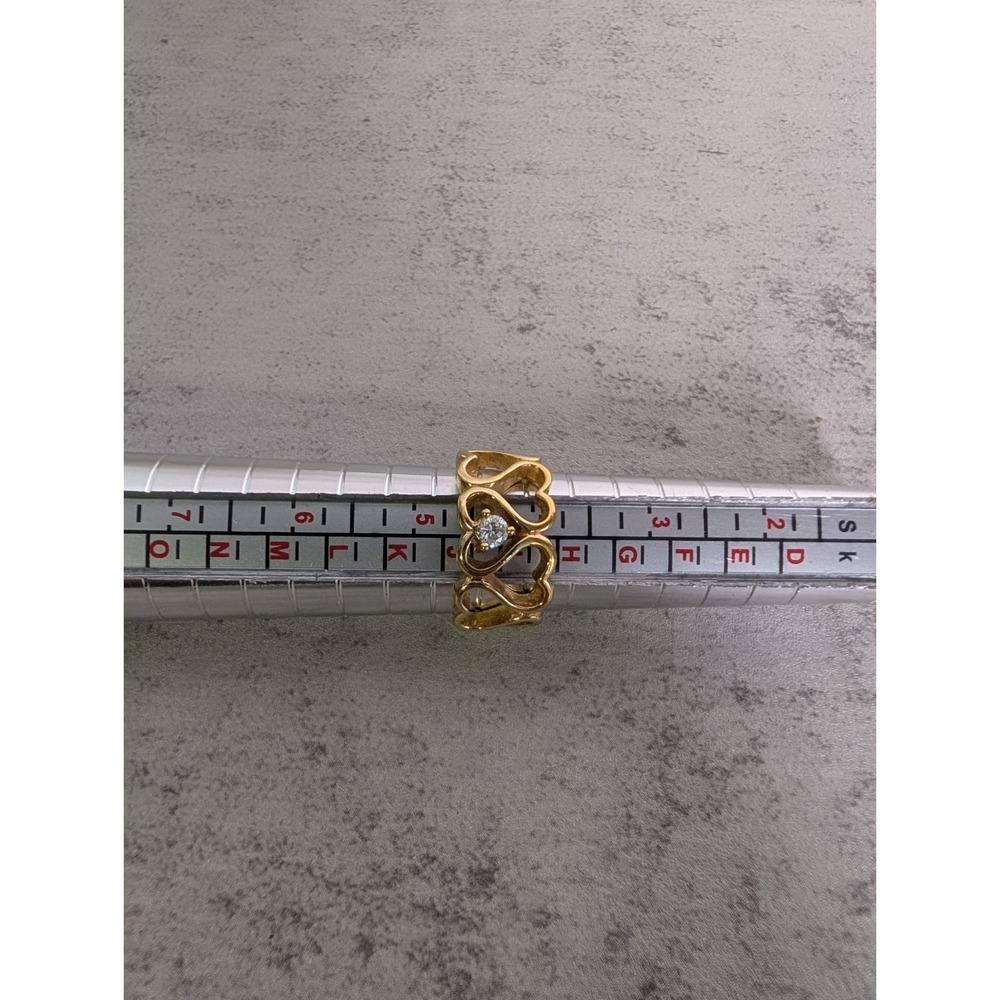 Vintage Signed Korea Size 8 Gold tone Crystal Linked Hearts Ring - Picture 2 of 4